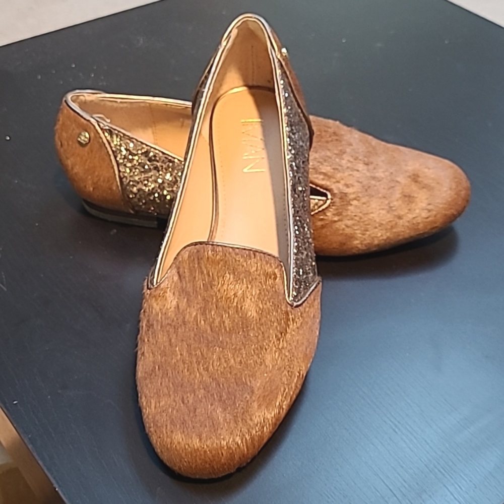 Iman Global Chic Calf Hide With Bronze Glitter Loafers
